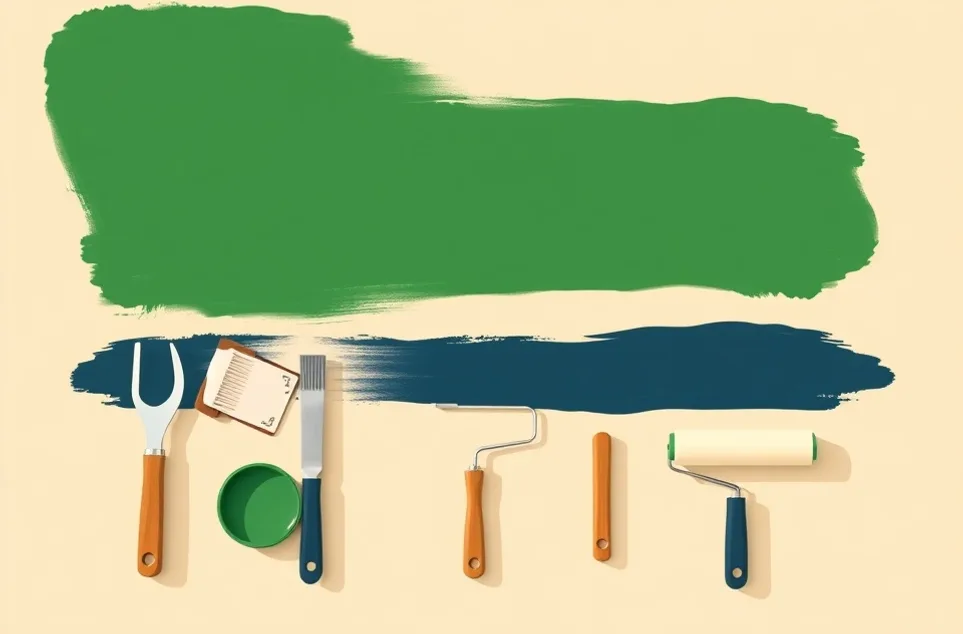 Outils de peinture disposés dans l'ordre des étapes du chantier
