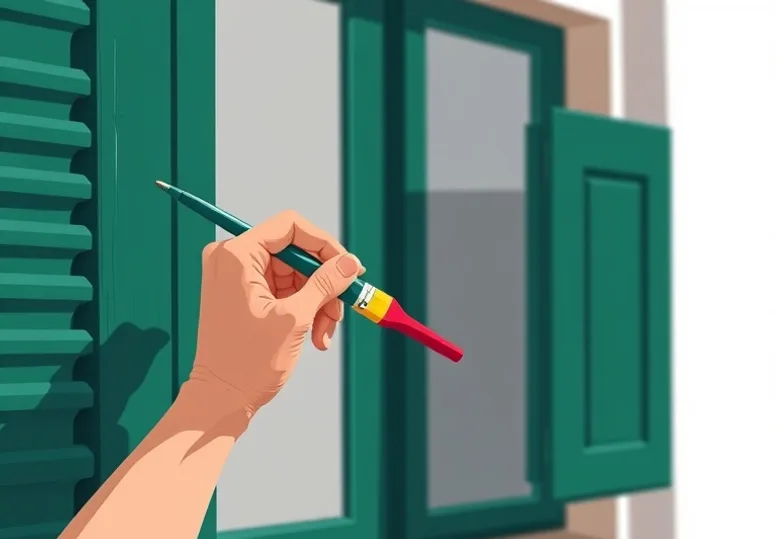 Mise en peinture au pinceau de volets et d'encadrements en bois