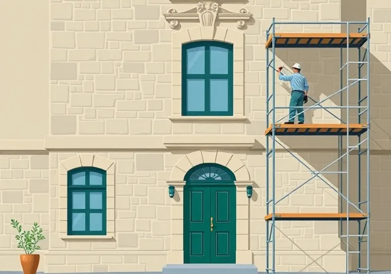 Ravalement de façade en pierre, nettoyage et application d'enduit